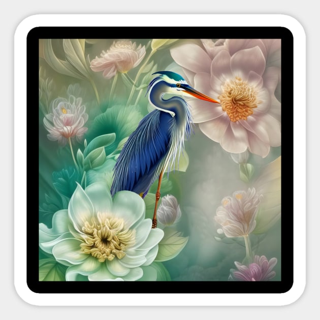 The Elegant Crane with Flowers Sticker by Nicky2342